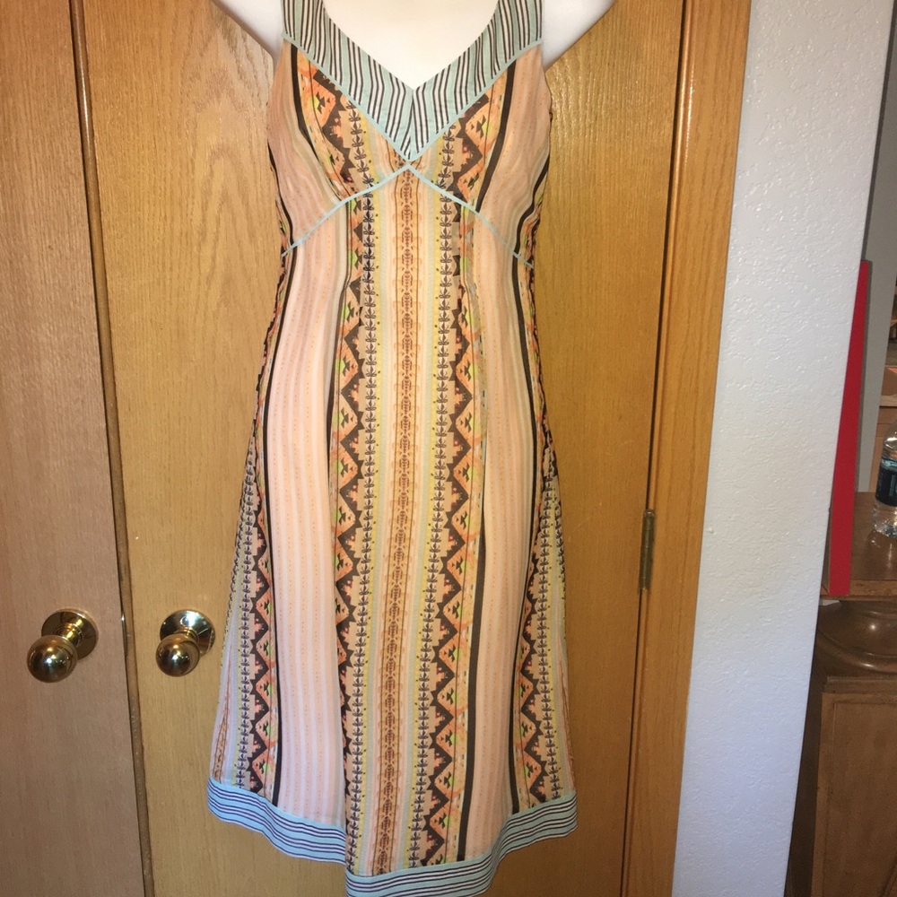 Sundance Peach Striped Tribal Print Sundress